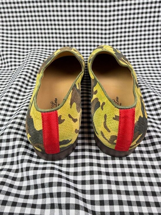Del Toro Italy Handmade Suede Camo Loafers Size 10 Green Slip On Smoking Shoes main image 5